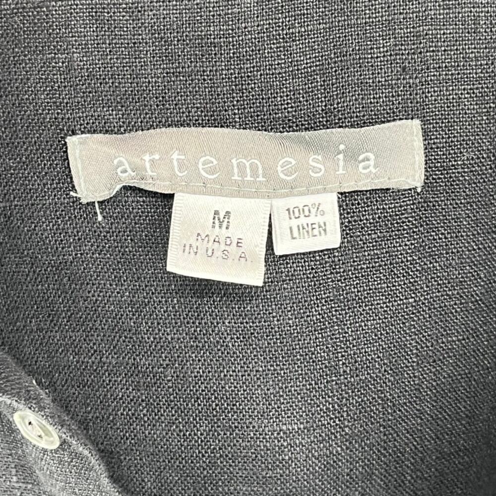 Artemesia Linen Dress Long Sleeve Medium Black USA Made - Picture 6 of 8